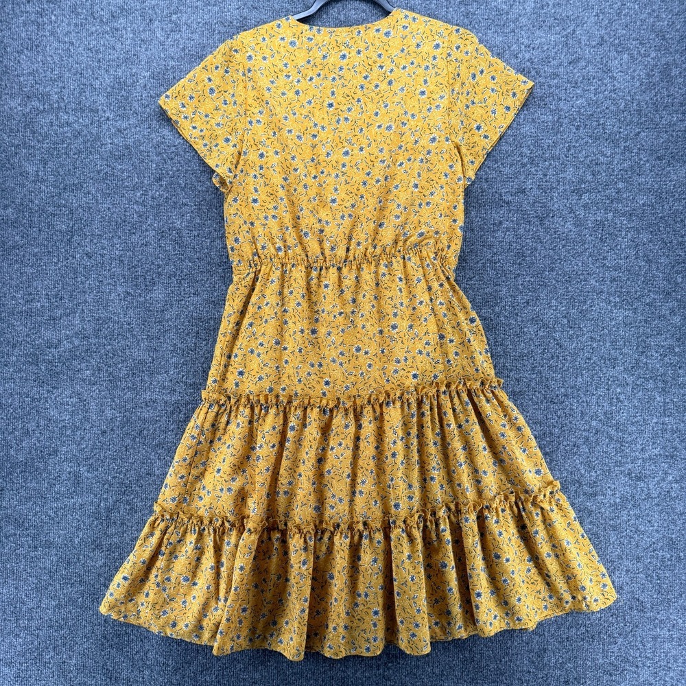 Charlie Paige Dress Small Yellow Floral Tiered Prairie Boho Cottagecore Peasant - Picture 4 of 11
